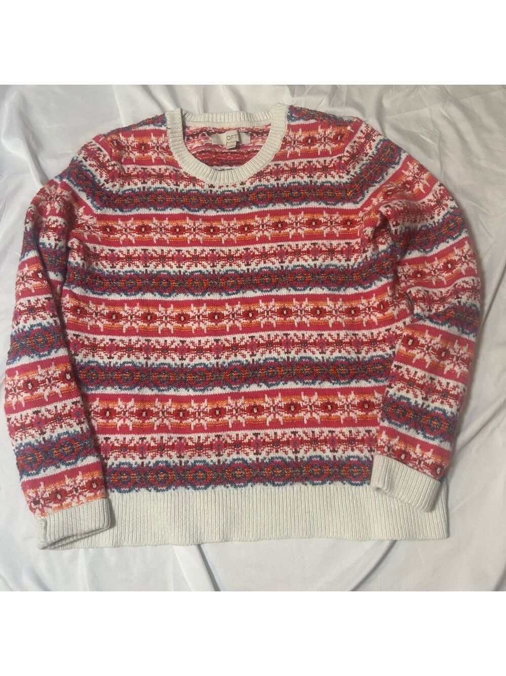 Loft Sweater Wool Fair Isle Striped Knit Fall Winter Cozy Boho Colorful Size M